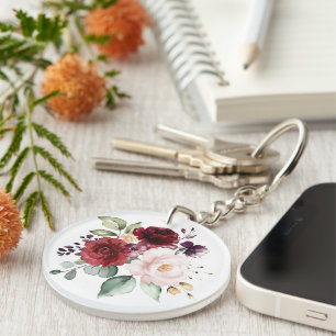Porte-clés Blush aquarelle et vin floral Bridesmaid Keycha