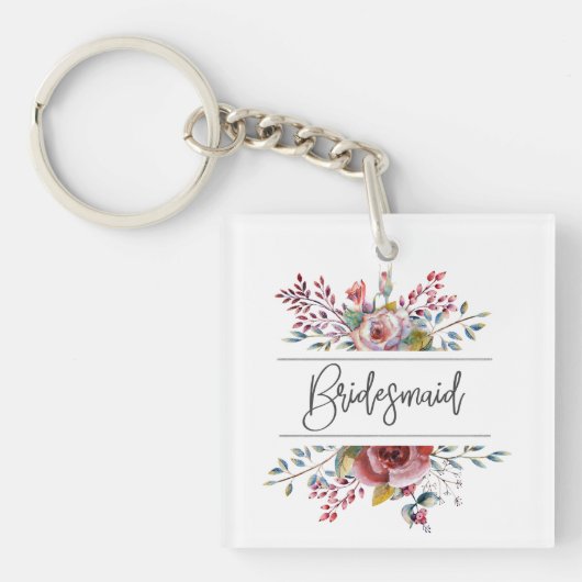 Porte-clés Blush Floral Bouquet Bridesmaid Porte - clé Carré (Devant)