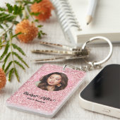 Porte-clés Blush Glitter hair salon elegant script photo (Devant droit)