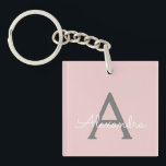 Porte-clés Blush Pink Grey Modern Script Girly Monogram<br><div class="desc">Porte - clé de nom de monogramme simple en rose et gris. Cela rend le cadeau parfait pour 16 ans,  mariage,  douche nuptiale,  anniversaire,  baby shower ou bachelorette pour quelqu'un qui aime le luxe glam et les styles chic.</div>