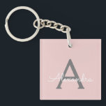 Porte-clés Blush Pink Grey Modern Script Girly Monogram<br><div class="desc">Porte - clé de nom de monogramme simple en rose et gris. Cela rend le cadeau parfait pour 16 ans,  mariage,  douche nuptiale,  anniversaire,  baby shower ou bachelorette pour quelqu'un qui aime le luxe glam et les styles chic.</div>