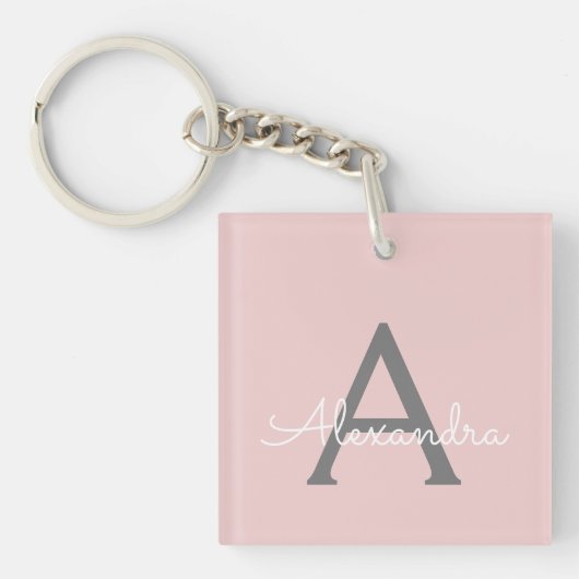 Porte-clés Blush Pink Grey Modern Script Girly Monogram (Devant)