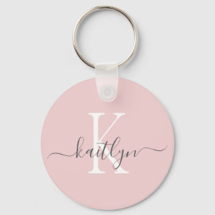 Porte-clés Blush Pink Grey Nom initial Monogramme