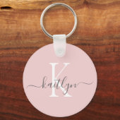 Porte-clés Blush Pink Grey Nom initial Monogramme (Verso)