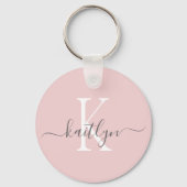 Porte-clés Blush Pink Grey Nom initial Monogramme (Verso)