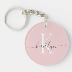Porte-clés Blush Pink Grey Nom initial Monogramme