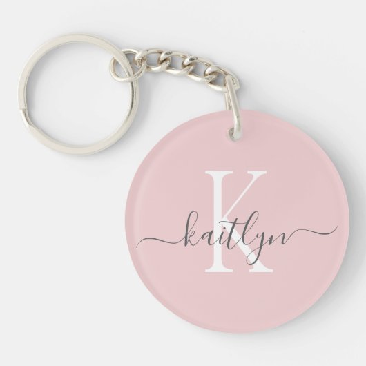 Porte-clés Blush Pink Grey Nom initial Monogramme (Devant)