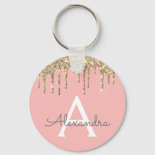 Porte-clés Blush Rose Doré Pailleté Monogramme Pailleté