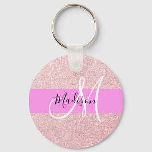 Porte-clés Blush Rose Glamour Or Glitter Monogramme