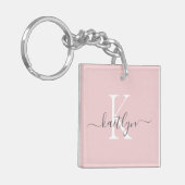Porte-clés Blush Rose Gris Nom Initial Monogramme (Devant gauche)