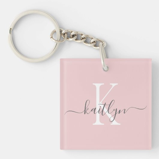 Porte-clés Blush Rose Gris Nom Initial Monogramme (Devant)