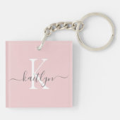 Porte-clés Blush Rose Gris Nom Initial Monogramme (Dos)