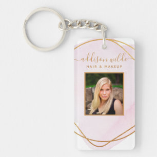 Porte-clés Blush Rose Script ID de salon cercle aquarelle or