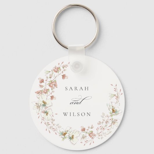 Porte-clés Blush White Rustic Meadow Floral Wreath Mariage (Recto)