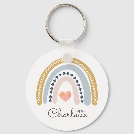Porte-clés Boho aquarelle arc-en-ciel personnalisé (Recto)