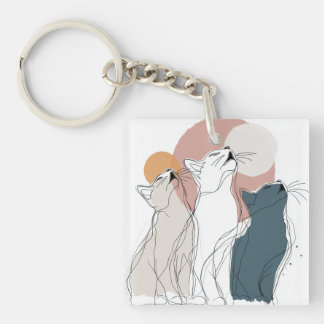 Porte-clés Boho Cats Howling Square Key Fob