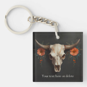 Porte-clés Boho Chic Aquarelle Minimaliste Vache Florale Crân