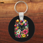 Porte-clés Boho Cute Chat Noir Se Cache Dans Les Fleurs De Pr (Recto)