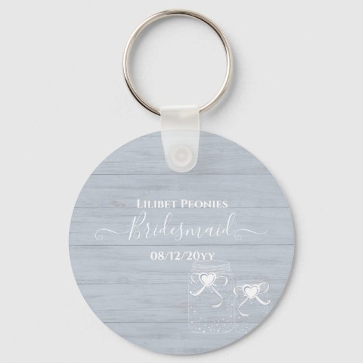 Porte-clés BOHO Dusty Blue Driftwood Mason Jars Mariage (Recto)
