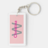 Porte-clés Boho Fleurs Blanches Sur Fond Rose (Dos)