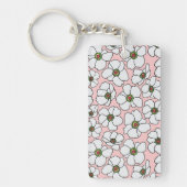 Porte-clés Boho Fleurs Blanches Sur Fond Rose (Devant)