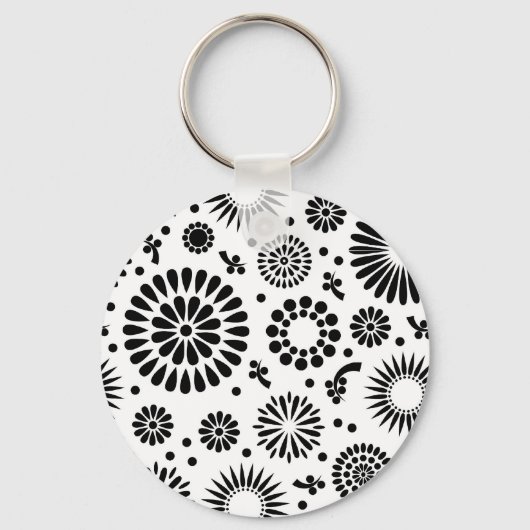 Porte-clés Boho fleurs Motif floral vectoriel noir et blanc (Recto)