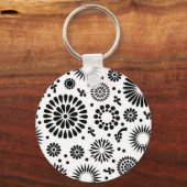 Porte-clés Boho fleurs Motif floral vectoriel noir et blanc (Recto)