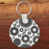 Porte-clés Boho fleurs Motif floral vectoriel noir et blanc (Recto)