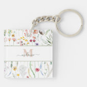 Porte-clés Boho Fleurs sauvages Nom personnalisé Monogramme (Dos)