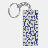 Porte-clés Boho Floral Sur Bleu Avec Nom (Devant gauche)