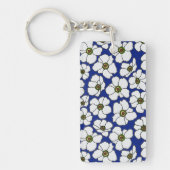 Porte-clés Boho Floral Sur Bleu Avec Nom (Devant)