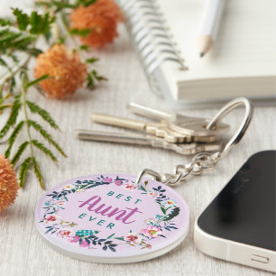 Porte-clés Boho Floral Wreath Meilleure Tante Jamais Photo