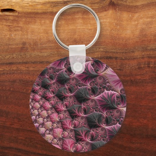 Porte-clés Boho Funky Éclectique Rose Noir Abstrait Fractal (Recto)