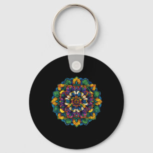 Porte-clés Boho Lotus Mandala Coloré Floral Yoga Méditation