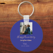 Porte-clés Boho moderne heureux anniversaire ajouter nom bleu (Recto)