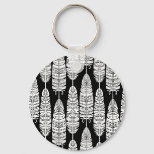 Porte-clés Boho plumes : motif noir et blanc
