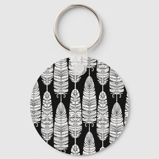Porte-clés Boho plumes : motif noir et blanc (Recto)