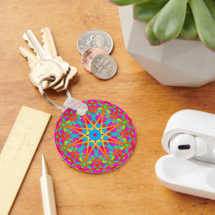 Porte-clés Boho rose radieux Porte - clé Mandala