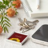 Porte-clés Boho Sunflower Classique Rouge Élégant Floral (Côté)