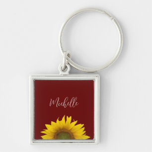 Porte-clés Boho Sunflower Classique Rouge Élégant Floral