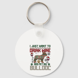 Porte-clés Boire du vin Bulldog Chien Sweat-shirt laid Chapea