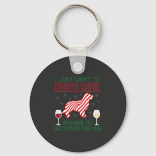 Porte-clés Boire du vin câliner Retriever d'or Noël