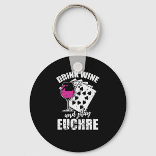 Porte-clés Boire du vin et jouer Euchre Kartenspiel