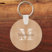 Porte-clés Bois brun clair grain Monogramme personnalisé (Verso)