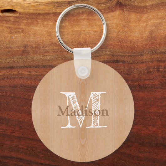 Porte-clés Bois brun clair grain Monogramme personnalisé (Recto)
