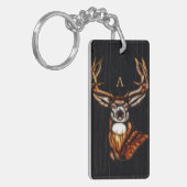 Porte-clés Bois de bois Cerf rustique Pays Monogramme unique (Devant gauche)