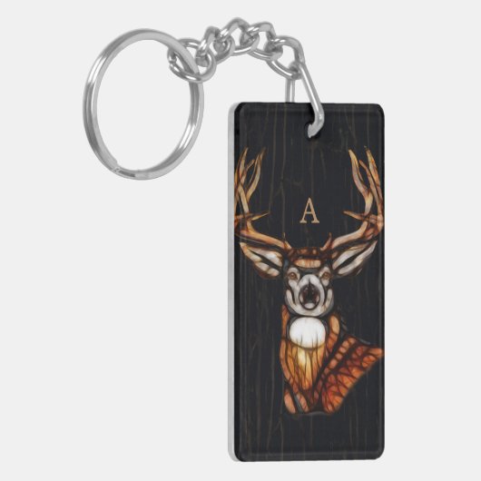 Porte-clés Bois de bois Cerf rustique Pays Monogramme unique (Devant gauche)