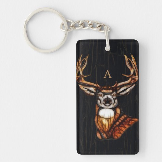 Porte-clés Bois de bois Cerf rustique Pays Monogramme unique (Devant)