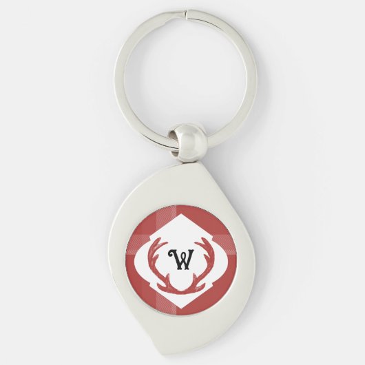 Porte-clés Bois de cerf Rustique Minimal Monogram Bourgogne (Devant)