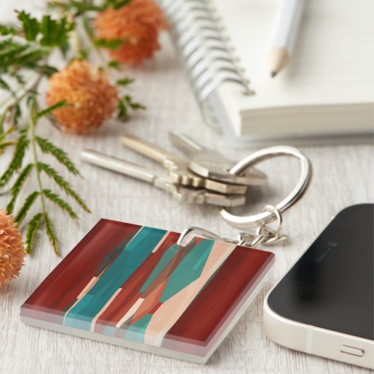 Porte-clés Bois et turquoise (Devant Droit)